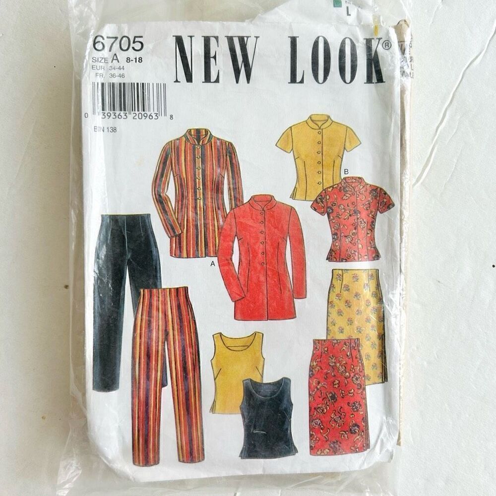 New Look 6705 Jacket Blouse Skirt Pants Sewing Pattern Standing Collar Size 8-18